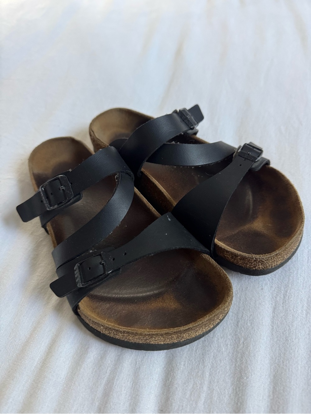 Birkenstock Black Cross-Strap Buckle Slide Sandals